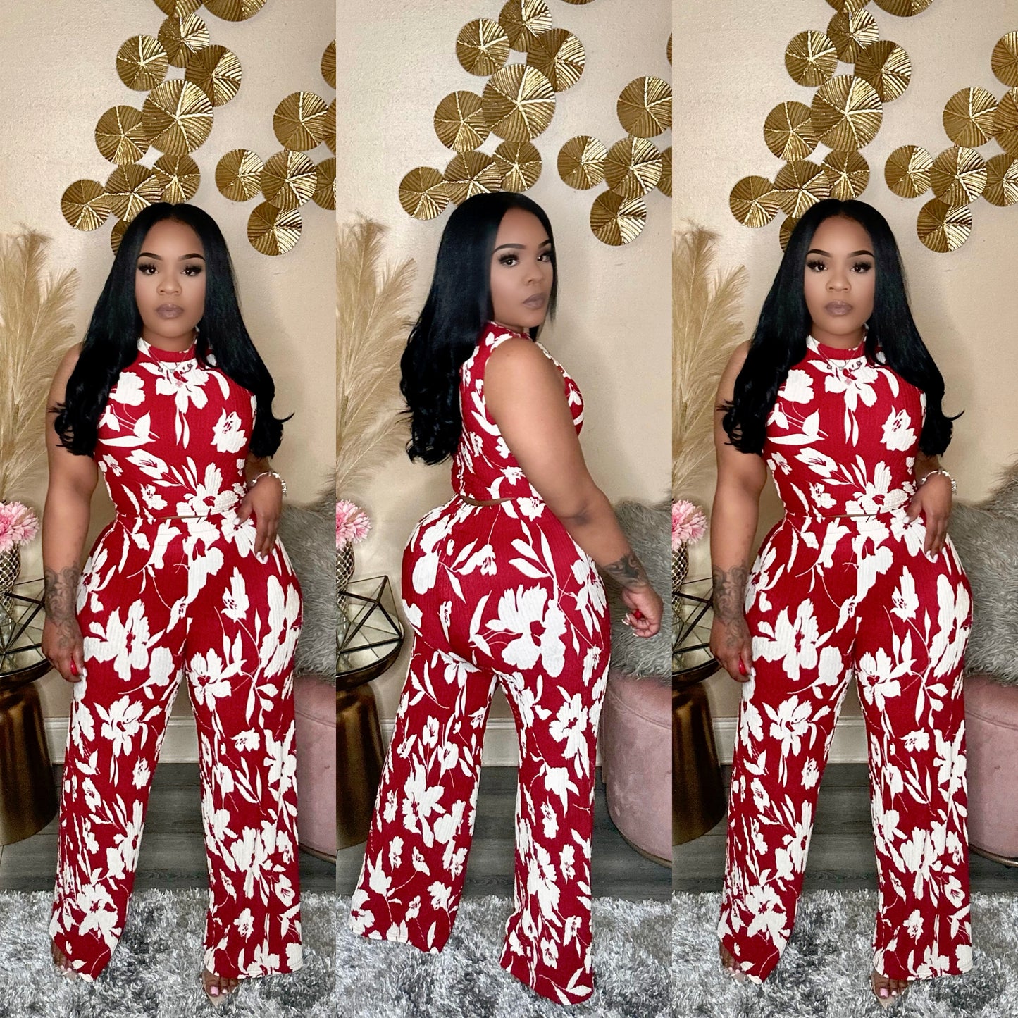 RED FLORAL BABE SET