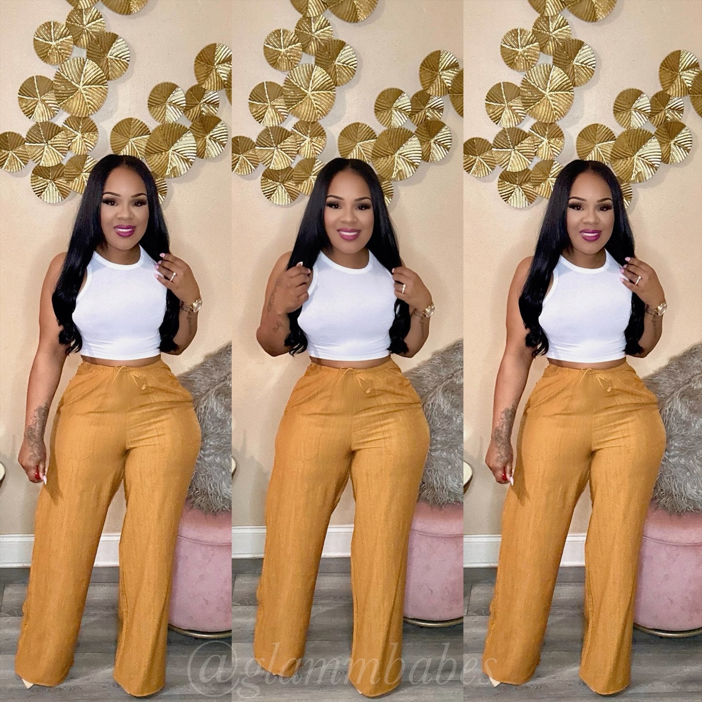 LINEN MIX BABE PANTS (CARAMEL)