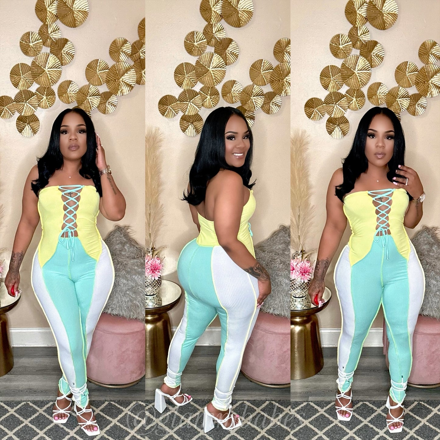 COLOR BLOCK BABE JUMPSUIT (YELLOW/MULTI)