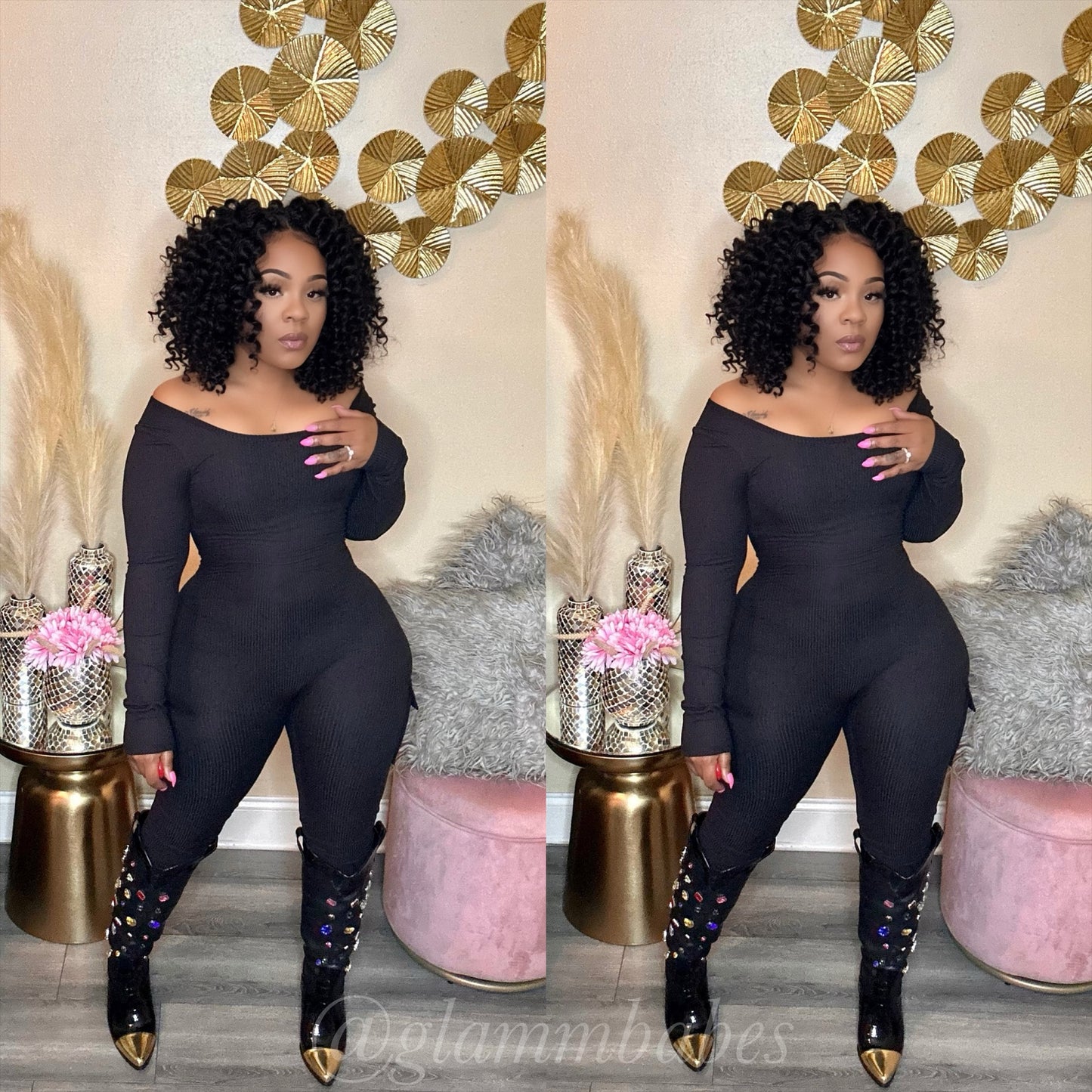 CARGO BABE RIBED JUMPSUIT (BLACK)