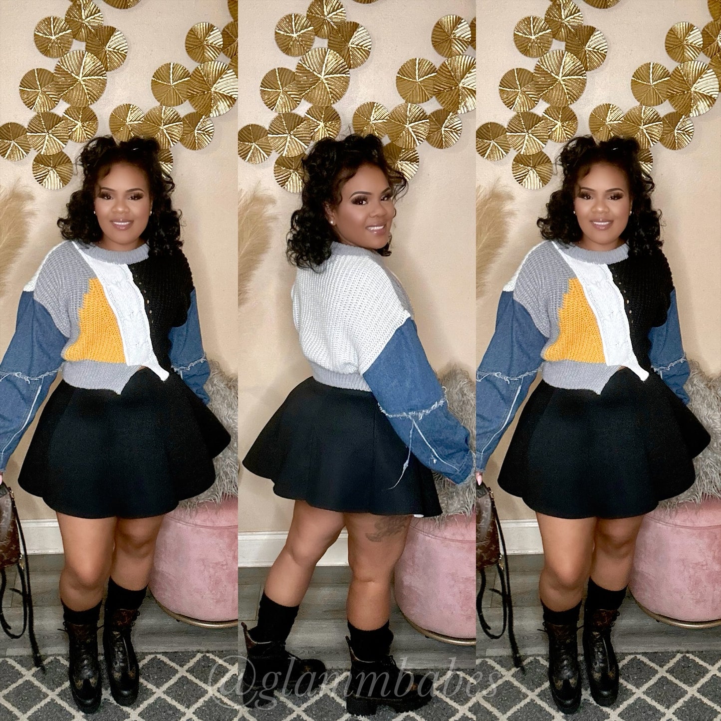 DENIM SLEEVES SWEATER (DENIM/GRAY/MULTI)