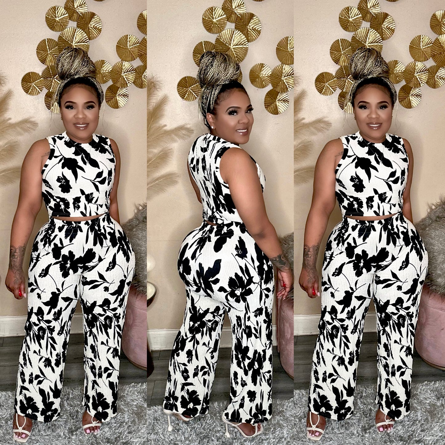 BLACK FLORAL BABE SET