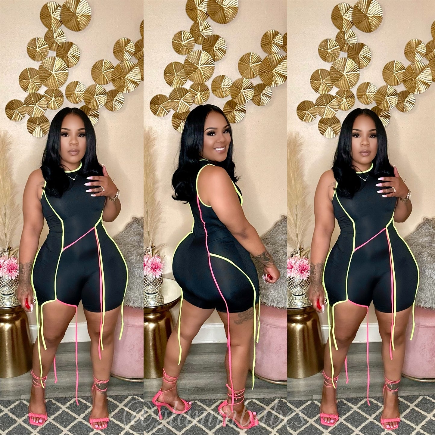 STINGS ATTACHED BABE ROMPER (BLACK/MULTI)