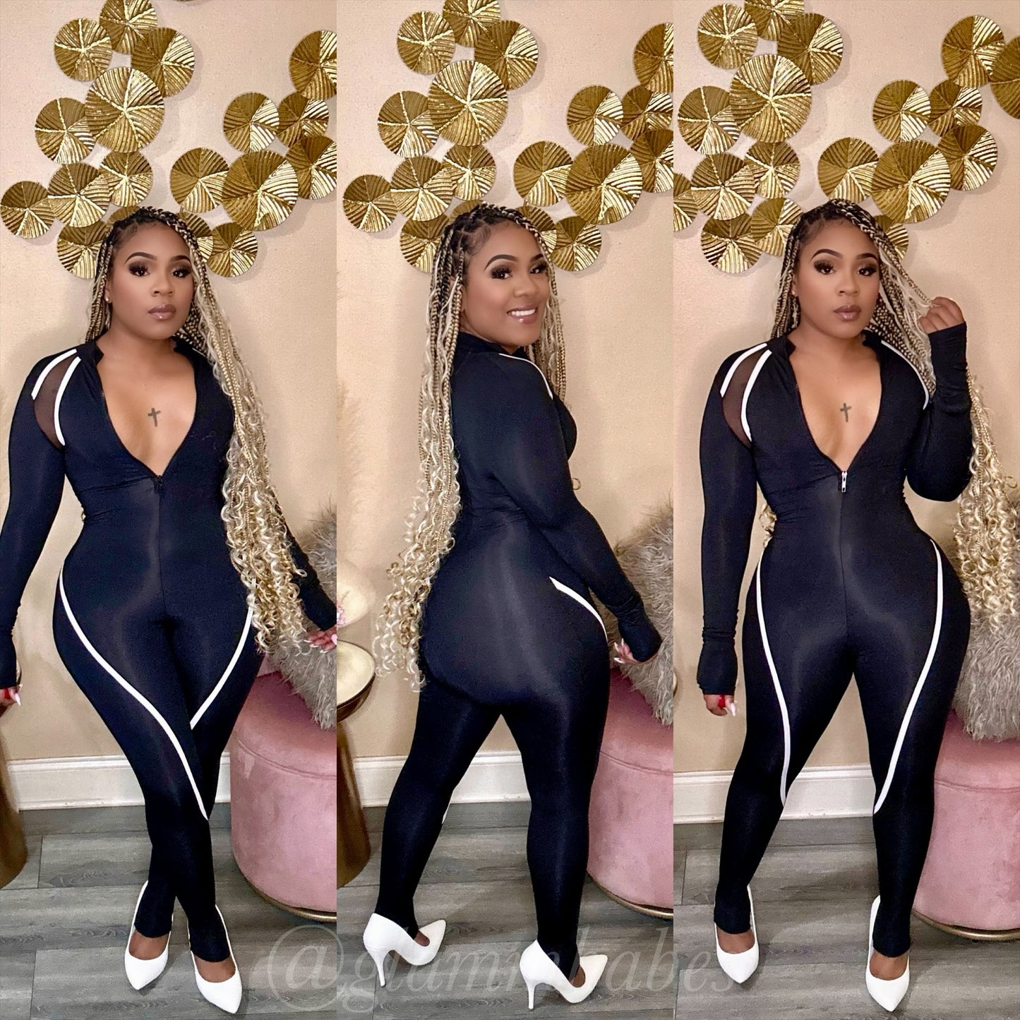 SLAY BABE JUMPSUIT (BLACK/WHITE)