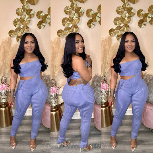 MADE YOU LOOK BABE JUMPSUIT SET (STEEL BLUE)