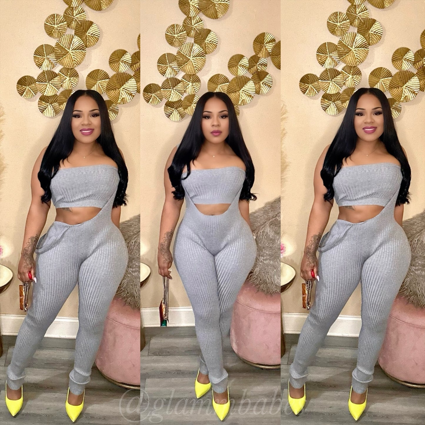 MADE YOU LOOK BABE JUMPSUIT SET (HEATHER GREY)