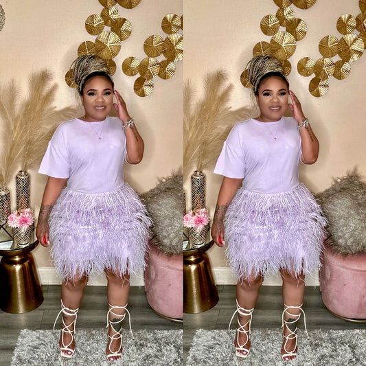 FEATHER BABE DRESS (LILAC)