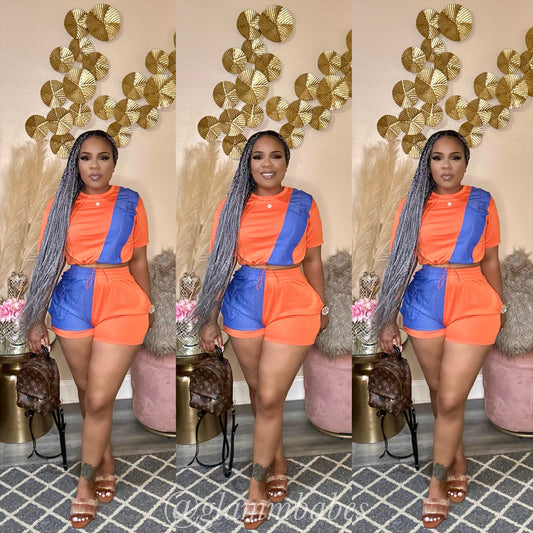 DENIM ON ME BABE SET (ORANGE/DENIM)