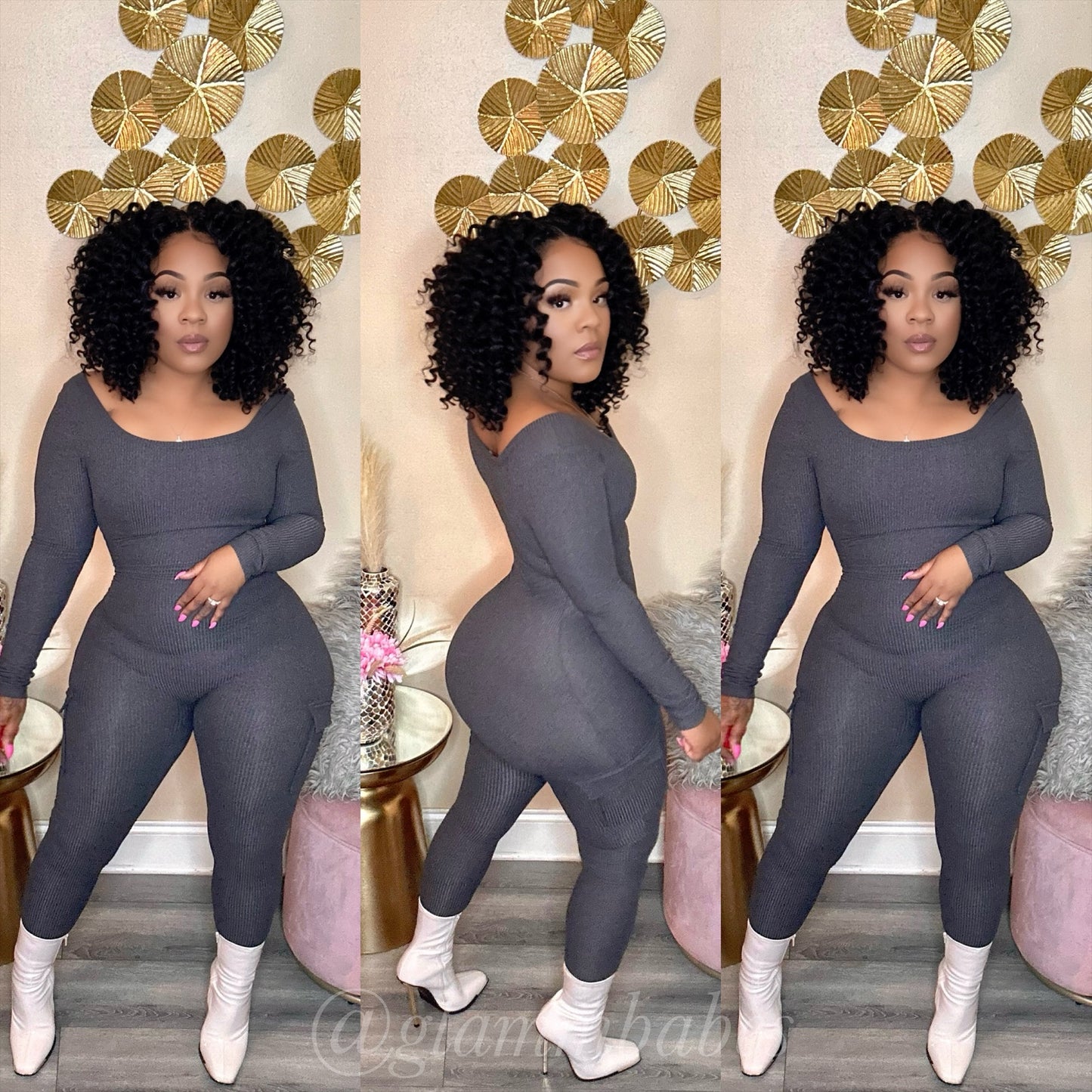 CARGO BABE RIBED JUMPSUIT (CHARCOAL)