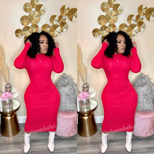 SIMPLE VIBES BABE DRESS(RED)