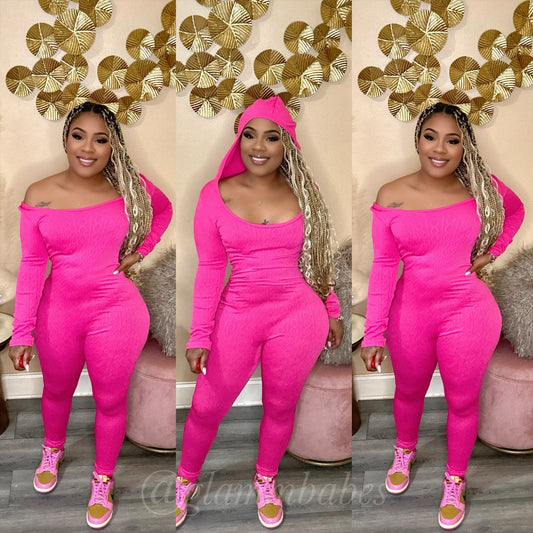 HOODED BABE JUMPSUIT (FUCHSIA PINK)