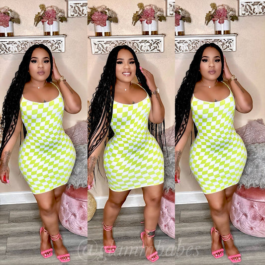 CHECKERED BABE MINI (NEON LIME)