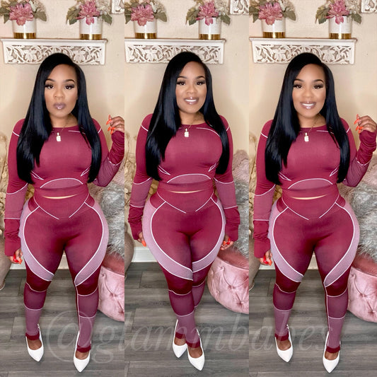 ACTIVE BABE SET LONG SLEEVE (BURGUNDY)